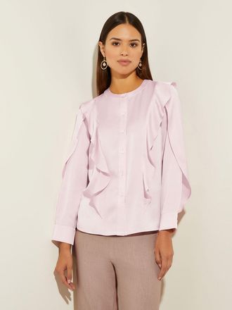 Misook Flutter Trim Crepe de Chine Blouse