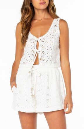 Roxy Kayla Eyelet Cotton Tie Front Top in Cloud Dancer at Nordstrom, Size Xx-Large