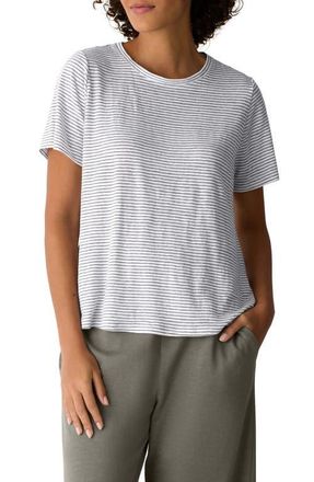 Eileen Fisher Stripe Organic Linen T-Shirt in Bay Leaf at Nordstrom, Size Xx-Small