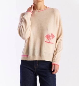 Brodie Palm Pocket Crew Sweater In Ivory