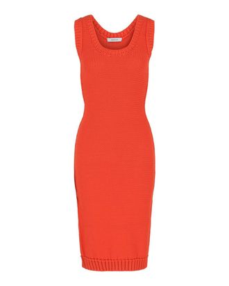 Ferragamo Womens Sleeveless Midi Ribbed Dress In Orange