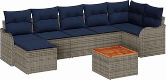 vidaXL Vidaxl Conjunto De Sof&aacute;s De Jard&iacute;n 8 Uds. Gris Rat&aacute;n Sint&eacute;tico