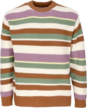 Obey Gestreepte Crewneck Sweater Butterscotch Multi - Heren - Ronde hals truien - Veelkleurig - M - Katoen - Truien & Vesten