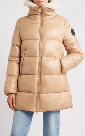 Save The Duck Bonita Faux Shearling Collar Puffer Jacket in Biscuit Beige at Nordstrom, Size 00