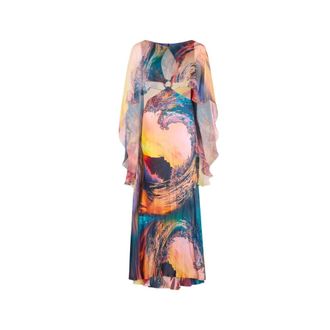 Roberto Cavalli Itaca Print Long Dress with Cape - female - Roberto Cavalli - Gowns - Multicolor - M - Dresses
