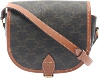 Celine Pre-owned Cross Body Bags, female, Brown, Size: ONE SIZE Pre-owned Folco Medium Bag Triomphe Coated Canvas Shoulder Bag