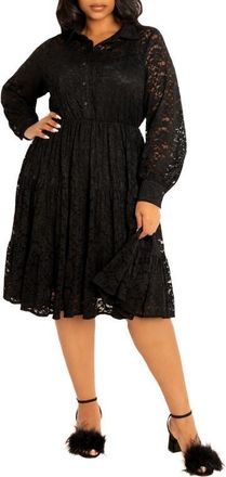 Buxom Couture Lace Long Sleeve Shirtdress in Black at Nordstrom, Size 2 X