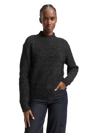 Tom Tailor Denim Strickpullover TOM TAILOR DENIM, Damen, Gr. XL, shale grau melange, Strick, Obermaterial: 52% Polyester, 37% Polyamid, 11% Polyacryl, meliert, regular
