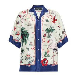 Dsquared2 Short Sleeve Shirts, male, Multicolor, Size: 2XL Silk Short-Sleeved Shirt
