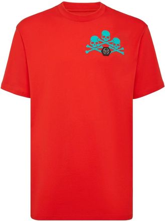 Philipp Plein T-shirt Ronde Hals Skull - Heren - T-shirts - Rood - 2XL - Katoen - Tops