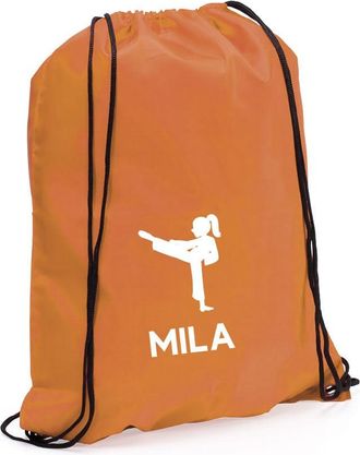 eBuy GB Personalised Martial Arts Bag, Kids Unisex Karate Drawstring Bag Boot Backpack for Sports Day, Girls Boys Rucksack (Orange)