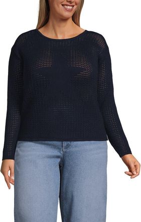 Lands End Cotton Viscose Mesh Jacquard Crew Neck Sweater in Radiant Navy at Nordstrom, Size 3X