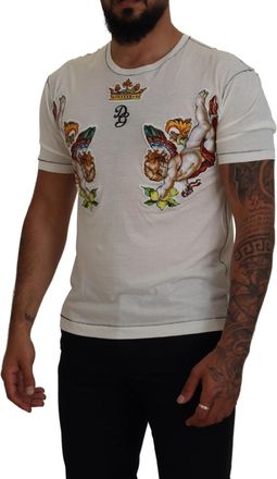 Dolce & Gabbana White Printed Short Sleeves Men T-Shirt Cotton Silk