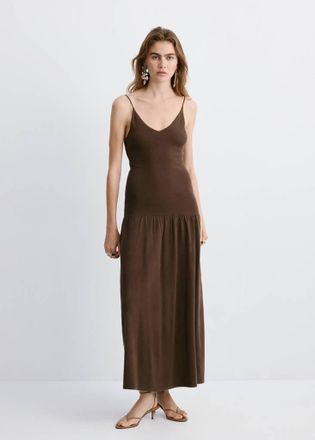 Mango Vestito maglia dettaglio increspato cioccolato - Donna - XS - MANGO
