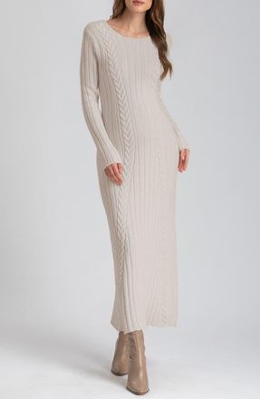 Pietro Brunelli Long Sleeve Mixed Stitch Maternity Midi Sweater Dress in Light Beige at Nordstrom, Size Medium