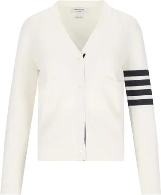 Thom Browne V-Neck Button-Front Cardigan with Striped Intarsia