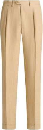 Kiton Linnen Broek Met Plooitjes - Heren - Nette broeken - Beige - 4XL - Linnen - Broeken