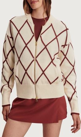 Varley Nile Cotton Bomber Cardigan in Ivory /Port at Nordstrom, Size X-Small
