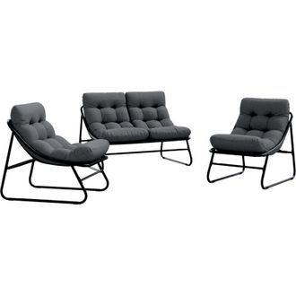 vidaXL Muebles De Jard&iacute;n Con Coj&iacute;n 3 Pcs Negro 110 X 81 X 71cm Metal Vidaxl