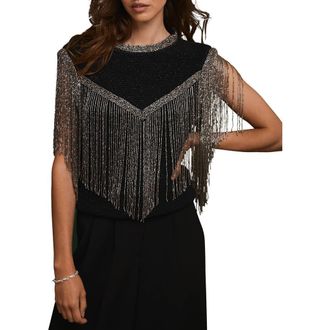 Mint Velvet Embellished Fringe Detail Top in Black at Nordstrom, Size Small