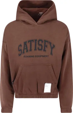 SATISFY Cropped Brown Hoodie with Kangaroo Pocket and Zipper Detail