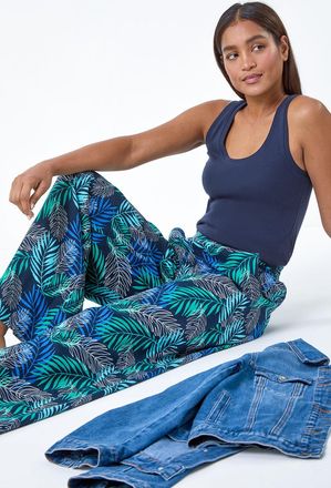 Roman Leaf Linen Blend Wide Leg Trousers