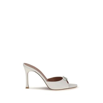 Amina Muaddi White Calf Leather Bos Taurus Stiletto Heel Womens Sandals