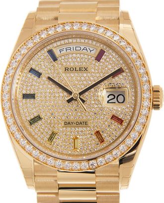 Rolex Day-Date 36 Diamond Pave Rainbow Dial 18kt Yellow Gold President Watch 128348DSP