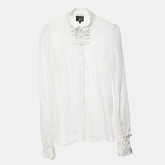 Just Cavalli White Silk Organza Ruffled Sheer Blouse