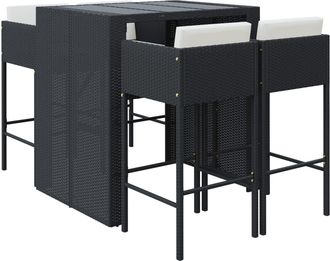 vidaXL Mesa Y Taburetes Altos Jard&iacute;n 5 Pzas Y Cojines Rat&aacute;n Pe Negro Vidaxl