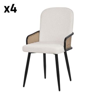 ML Design Set de 4 Sillas de comedor begie respaldo, reposabrazos aspecto rat&aacute;n