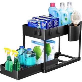 OEM Estanter&iacute;a De Almacenamiento De Doble Capa Para Debajo Del Fregadero Con Cajones Deslizantes, Organizador Multifuncional Para Cocina Y Ba&ntilde;o - Negro - 