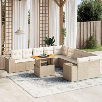 vidaXL Set De Sof&aacute;s De Jard&iacute;n 11pzas Con Cojines Rat&aacute;n Sint&eacute;tico Beige Vidaxl