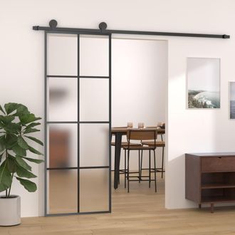 Berkfield Home Sliding Door with Hardware Set 76x205 cm ESG Glass&Aluminium in Black