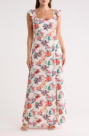Lovestitch Flutter Sleeve Maxi Dress in Ivory/Red at Nordstrom Rack, Size X-Small