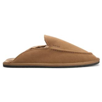 HUGO BOSS Mens Home Mule Slippers - Tan Suede - Size UK 10