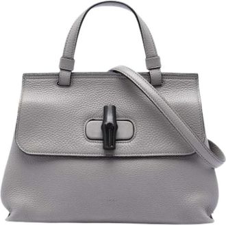 Gucci Pre-owned Bamboo Twist Lock Satchel - Dames - Vintage Handtas - Grijs - ONE Size - Leer - Vintage