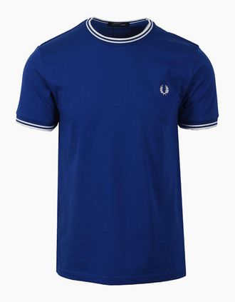 Fred Perry Mens FRED PERRY TWIN TIPPED T-SHIRT SOHO ECLIPSE/SNOW WHITE - Soho Eclipse Snow White - Size: 46