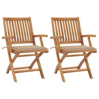 vidaXL Sillas De Jard&iacute;n 2 Unidades Con Cojines Beige Madera De Teca Vidaxl