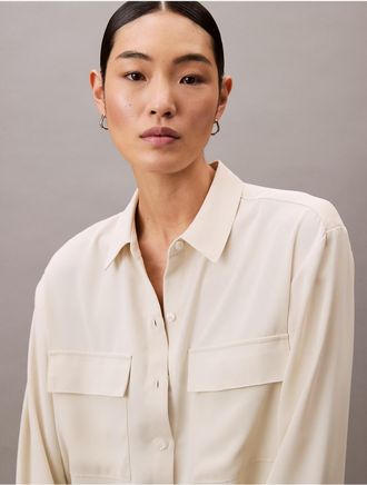 Calvin Klein Womens Relaxed Button-Down Utility Shirt - Neutral - XS