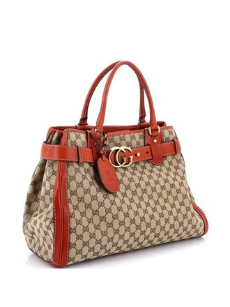Gucci Borsa tote GG Running grande in tela cerata GG e pelle - Marrone