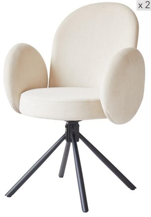Nordlys Set de 2 sillas swivel escandinavas en metal y terciopelo beige