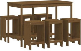 vidaXL Mesa Y Taburetes Altos De Jard&iacute;n 7 Pzas Madera Pino Marr&oacute;n Miel Vidaxl