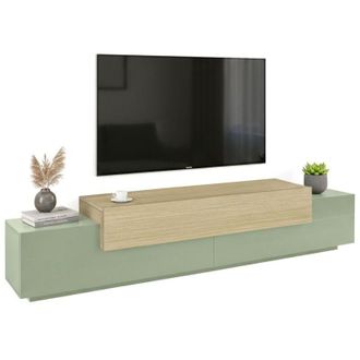 Dmora Mobile Porta tv Curino, 3 Ripiani, 4 Vani Made in Italy, Apertura a Ribalta, 240x45x51.5h cm Verde