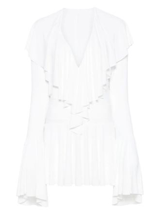 Norma Kamali Mini-jurk met lange mouwen en diepe V-hals - Wit