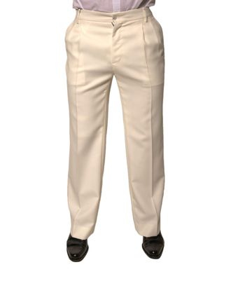 Dolce & Gabbana Mens Off White Straight Dress Pants Polyester Wool