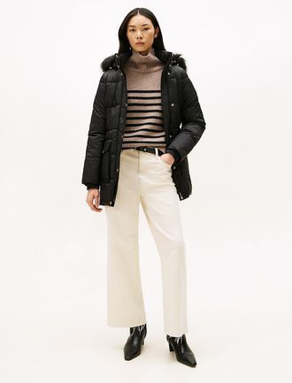 Tommy Hilfiger Womens Hooded Puffer Coat - Black - XXL