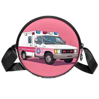 Generic Circle Crossbody Bag for Women, Ambulance Small Sling Bag Daypack with Zipper Adjustable Shoulder Straps Casual Ladies Girls Round Purse