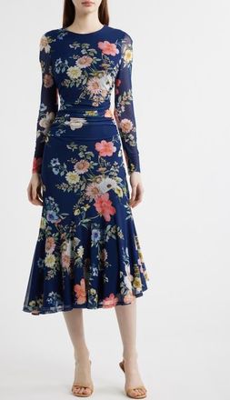 Vince Camuto Floral Long Sleeve Mesh Body-Con Dress in Navy Multi at Nordstrom, Size 12