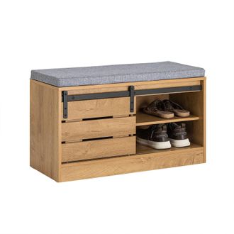 SoBuy Banco Zapatero Con Puerta Corrediza De Granero Armario De Almacenamiento Para Entrada Con Estantes Natural 80 X 35 X 48 Cm Fsr120-n Sobuy Es